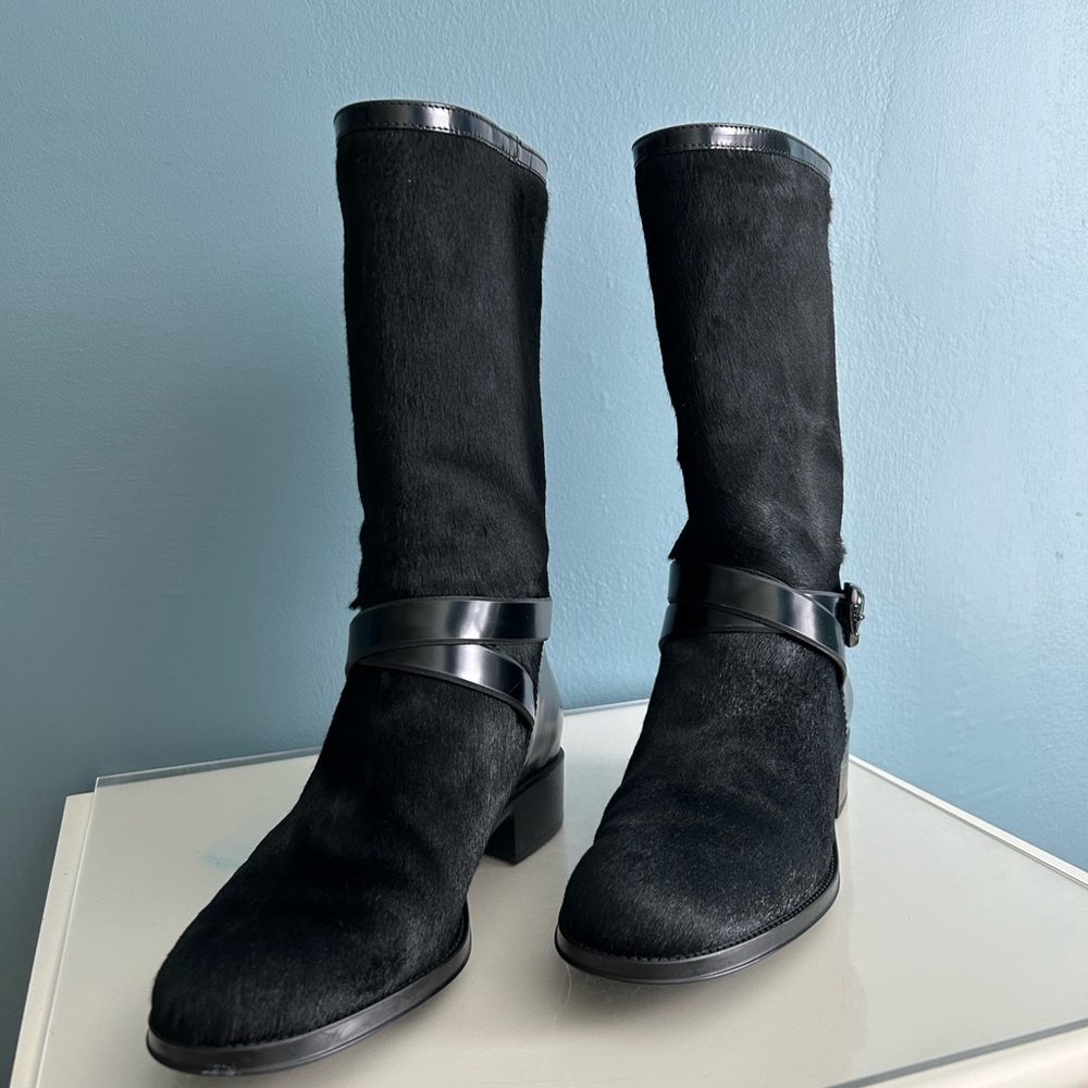 Tod’s Black Leather and Hair Calf Winter Boots